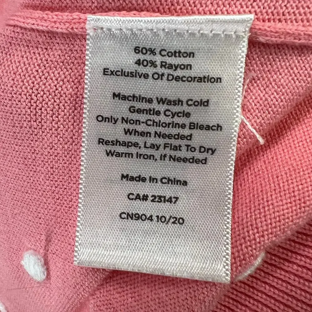 Talbots Sweater Womens M Pink Embroidered Novelty Dog Frenchie‎ Preppy Feminine